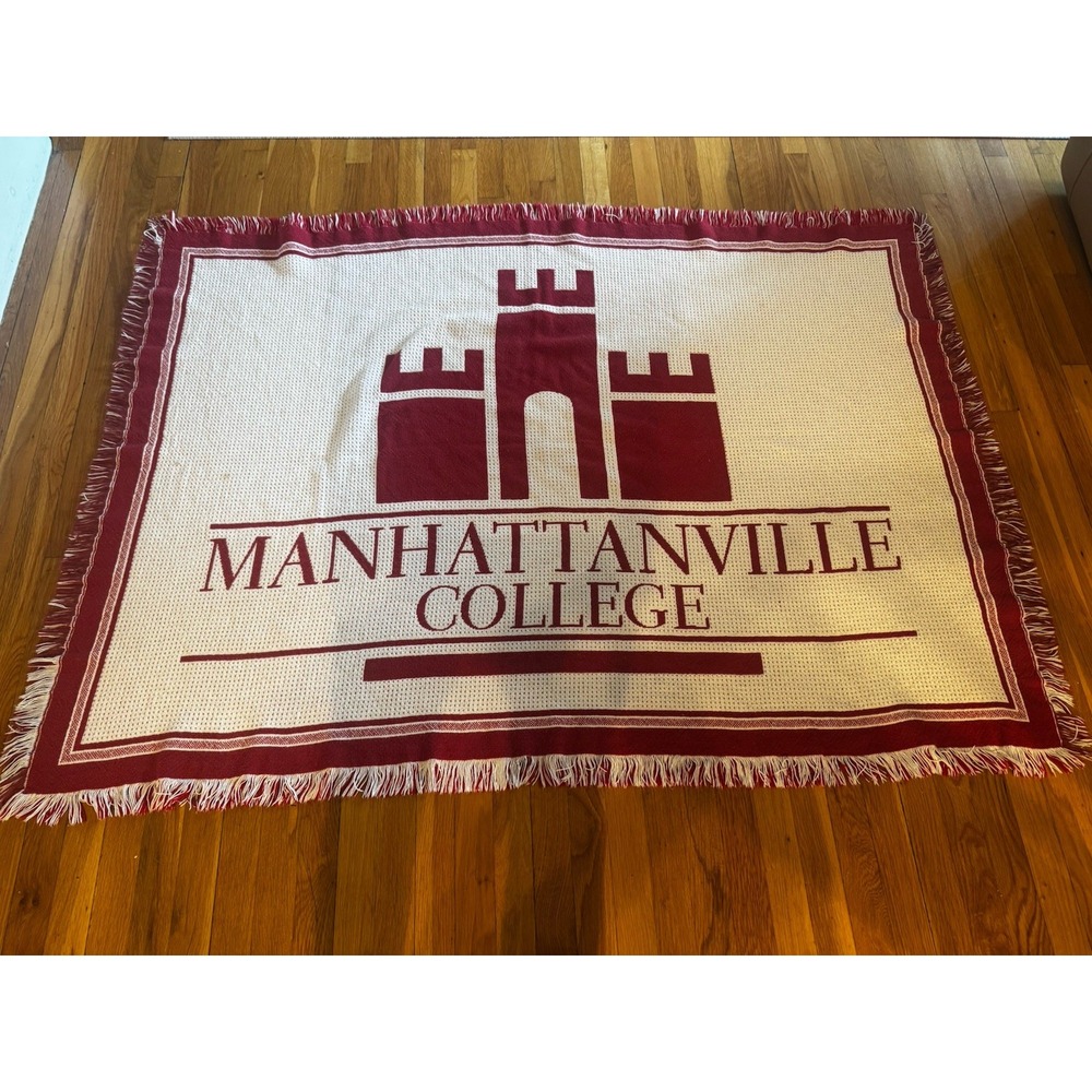 Manhattanville College Red White Fringe‎ Knit Blanket Throw Lap 62x44 New York